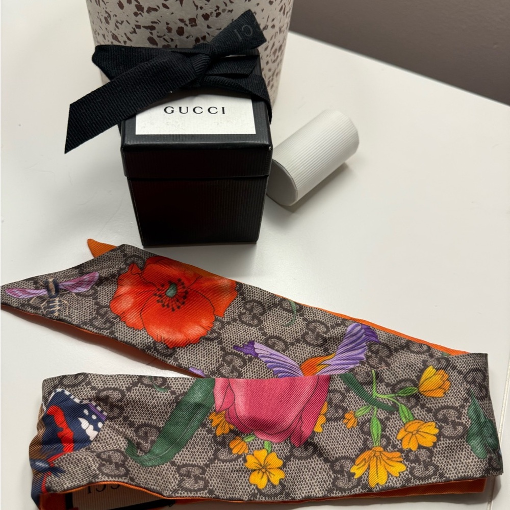 Gucci Vibrant Floral Silk Headband - Red, Pink, Orange